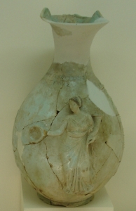 Hellenistic vase with woman in high relief, and wine flask or lagynos, 330-30 BC - source Antalya Museum